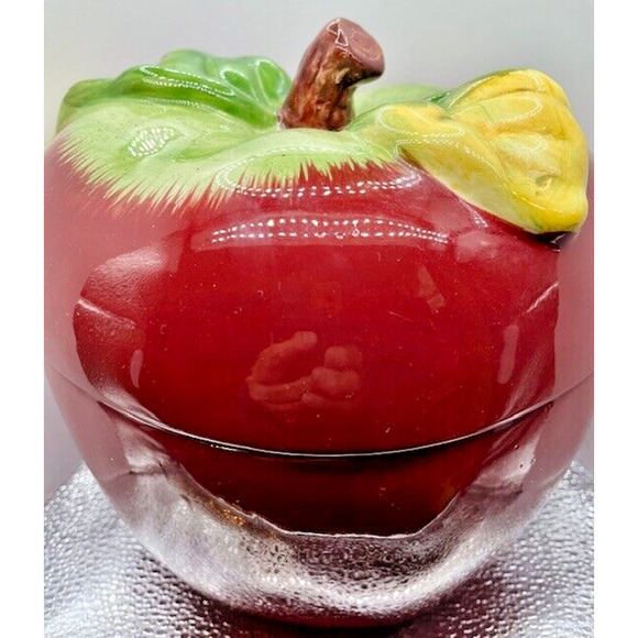 Vintage Ceramic Red Apple Cookie Jar With Lid 8" x 6.5" - Picture 3 of 13